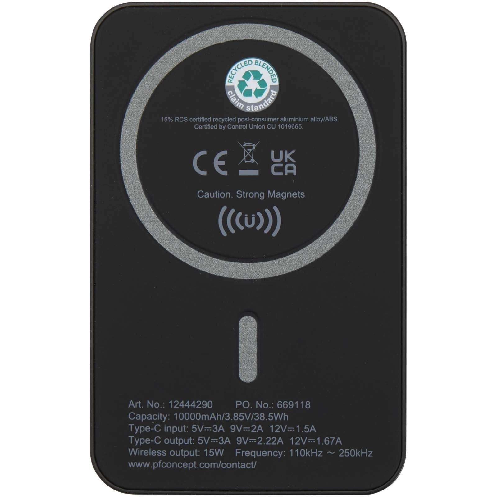 Immagine Power bank magnetico wireless da 10.000 mAh e 15 W con 20 W PD in plastica riciclata Acrab