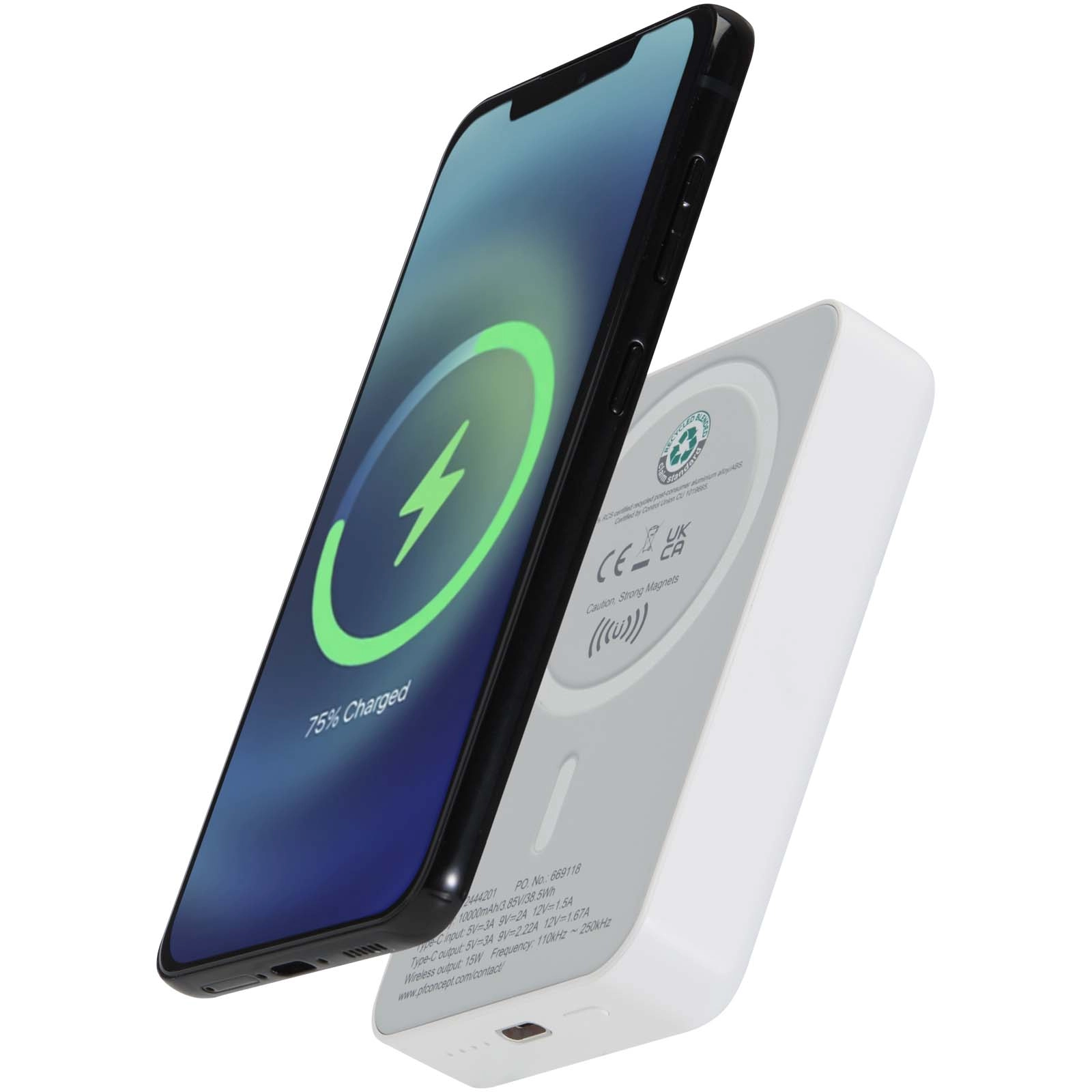 Immagine Power bank magnetico wireless da 10.000 mAh e 15 W con 20 W PD in plastica riciclata Acrab