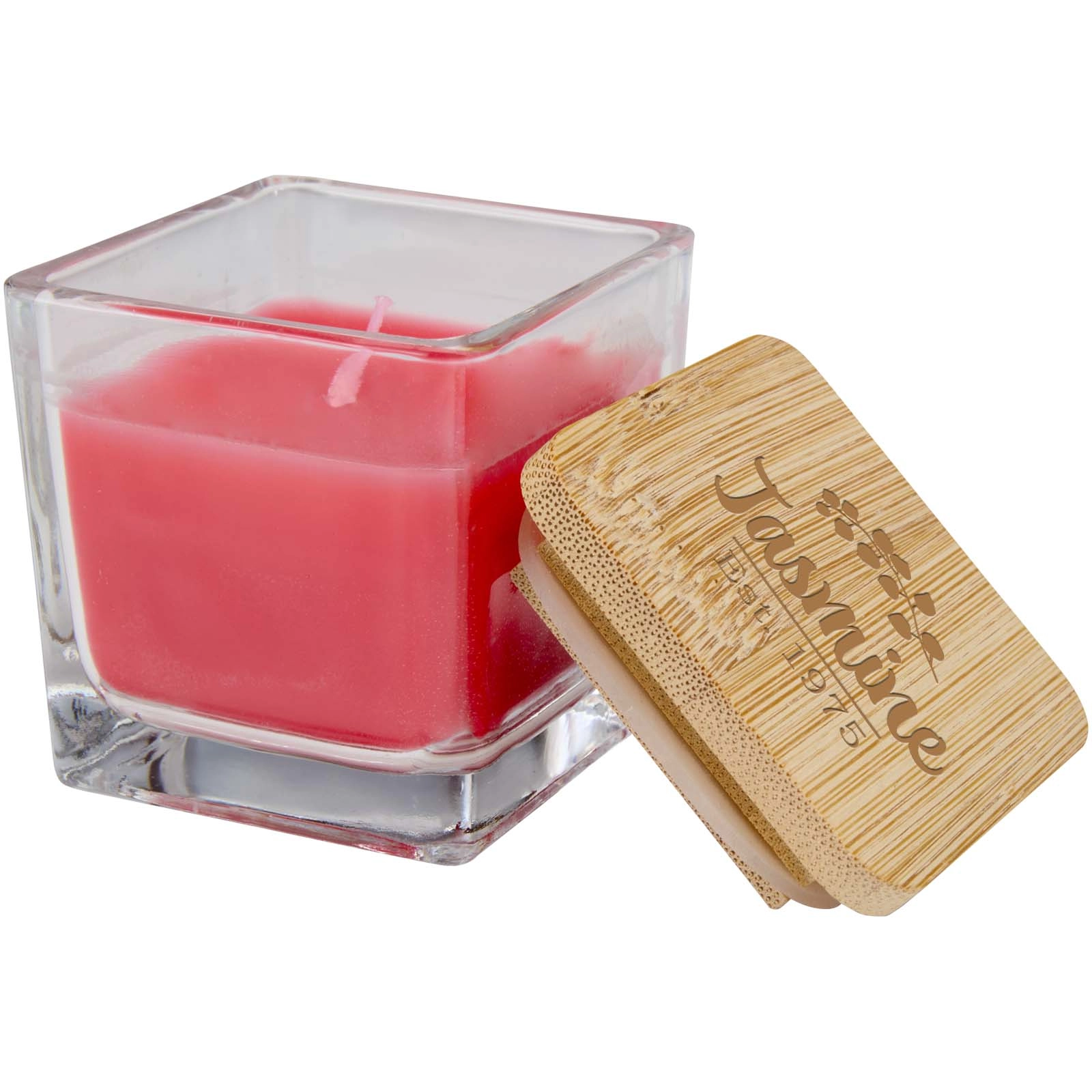 Immagine Candela quadrata in vetro con coperchio in bambù Ambra