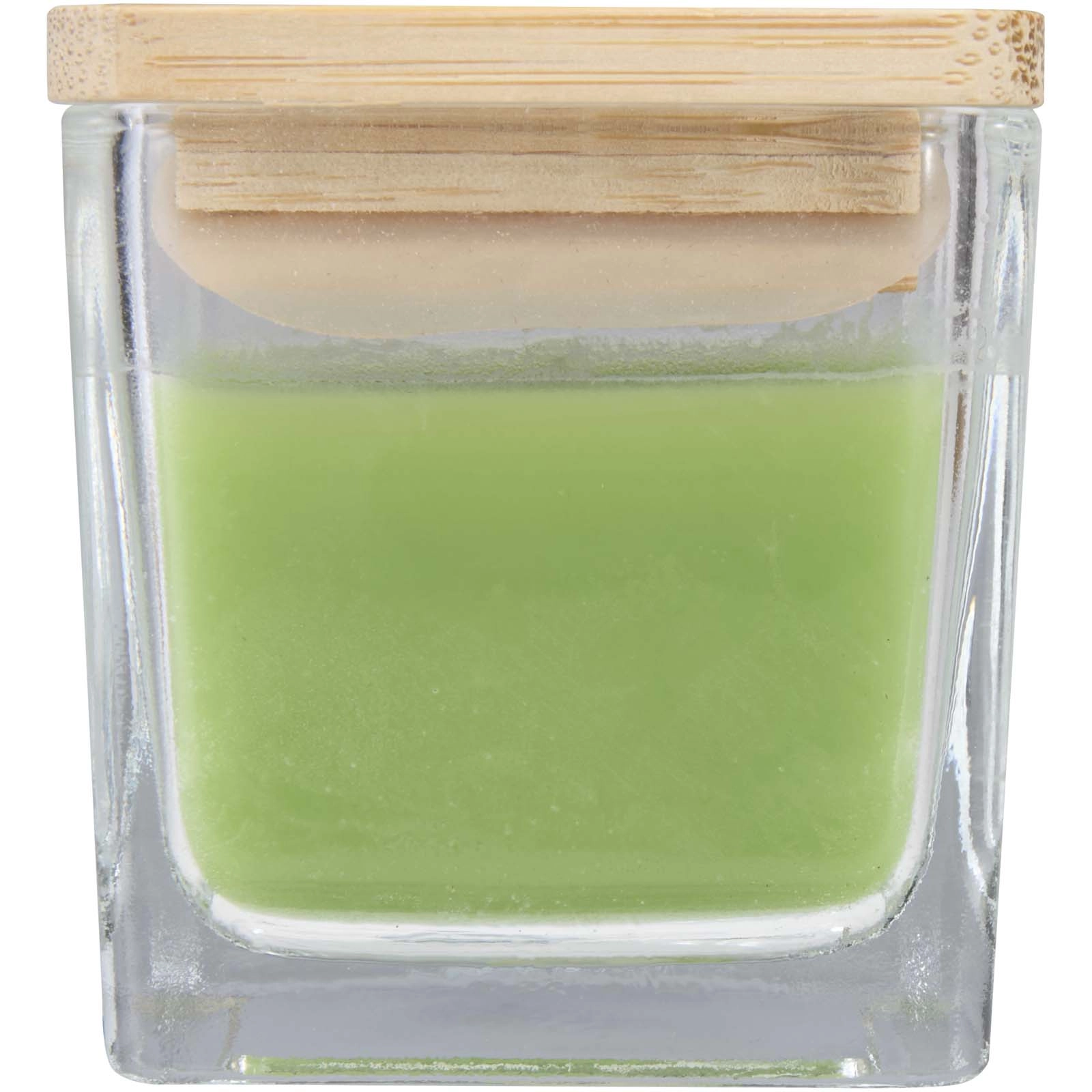Immagine Candela quadrata in vetro con coperchio in bambù Ambra