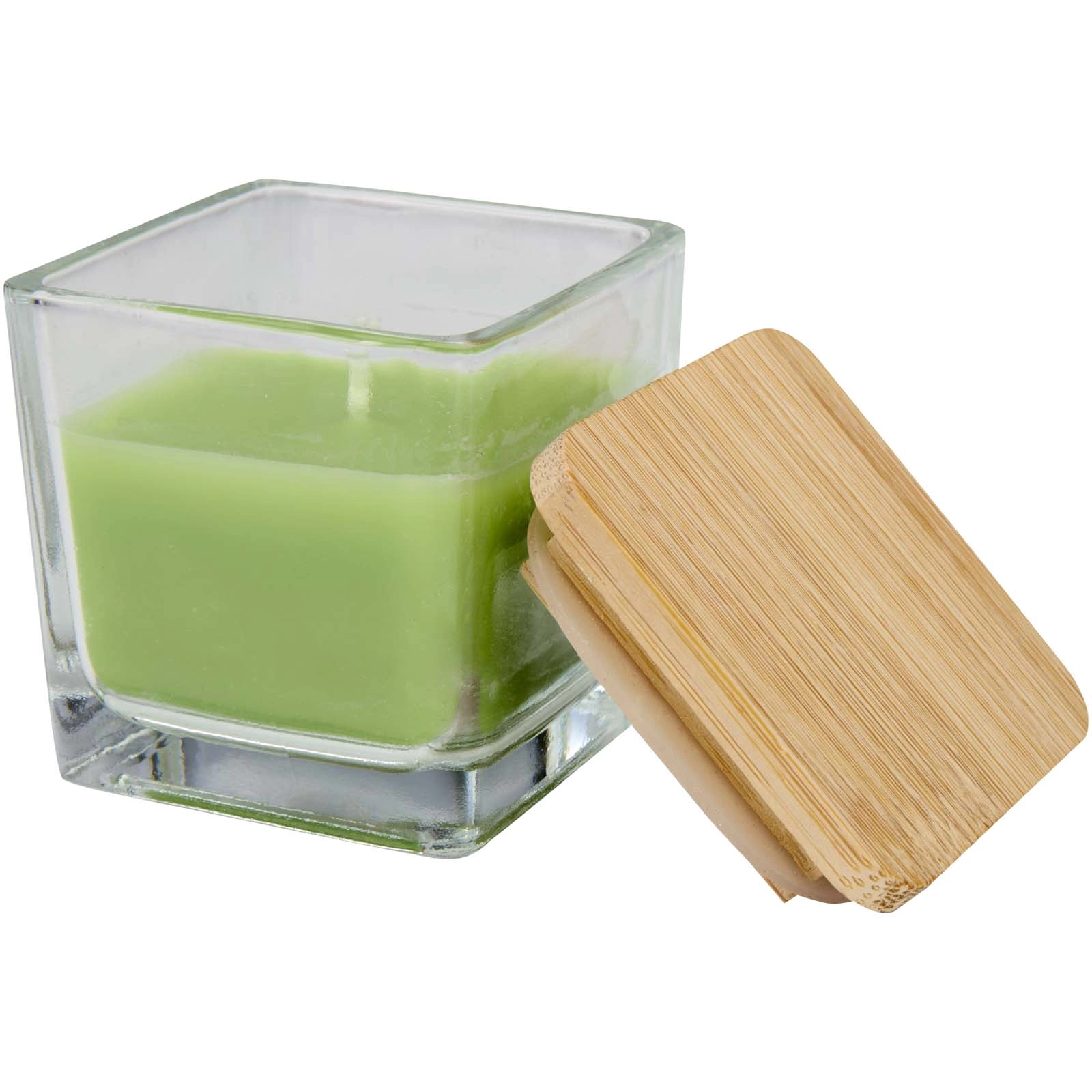 Immagine Candela quadrata in vetro con coperchio in bambù Ambra
