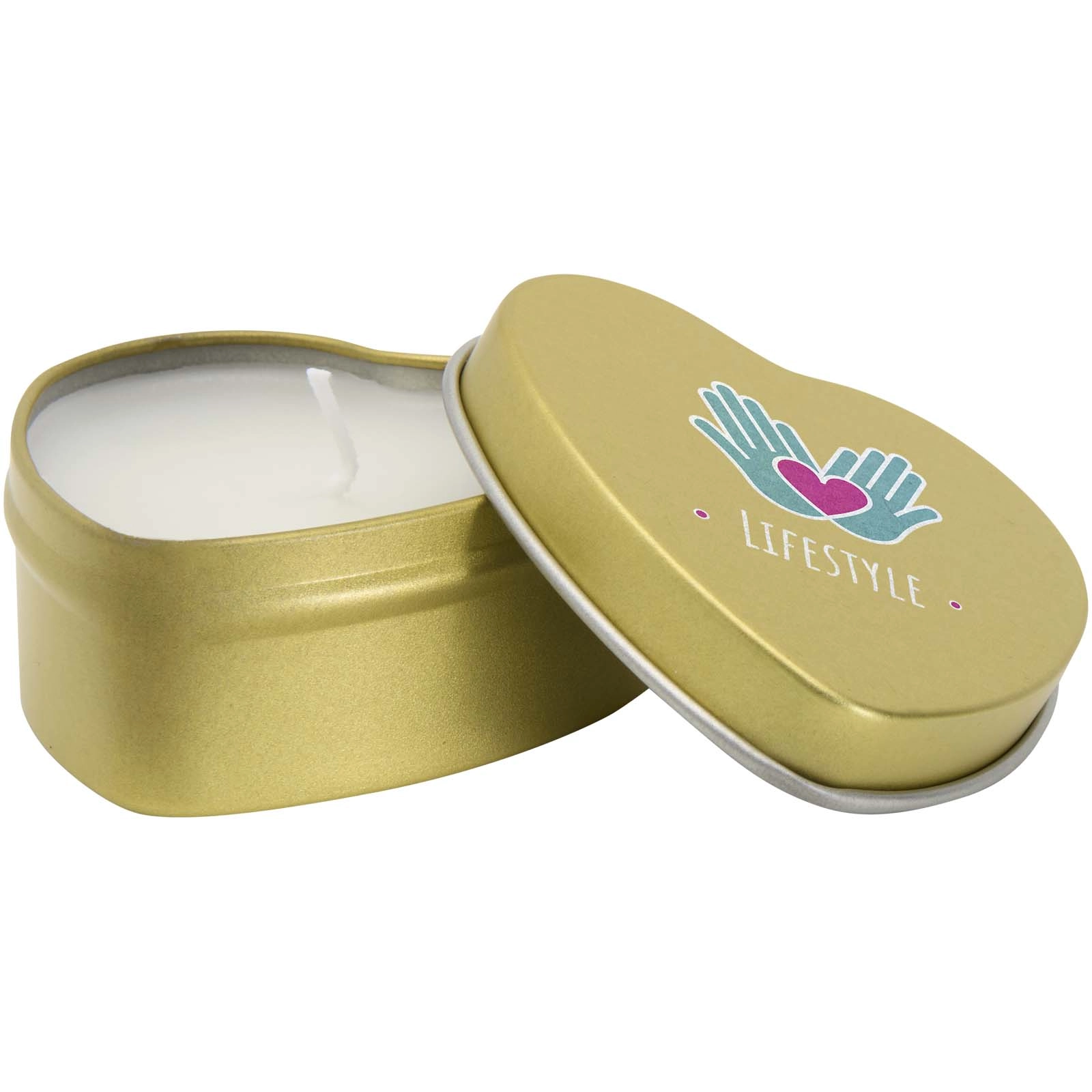 Immagine Candela in scatola di latta a forma di cuore all'aroma di vaniglia Blissful