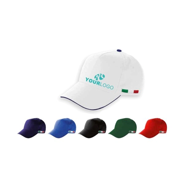 ITALY CAPPELLO CON BANDIERA ITALIANA RICAMATA 5 PANNELLI