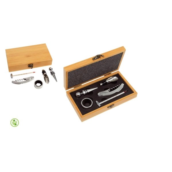 SET VINO SCATOLA IN BAMBOO CON 5 ACCESSORI
