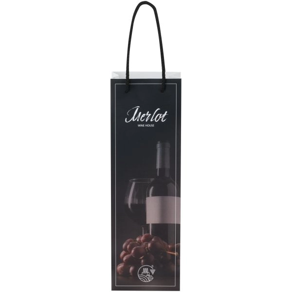 Immagine Sacchetto in carta integra da 170 g/m2 per bottiglia di vino realizzato a mano con manici di plastica 