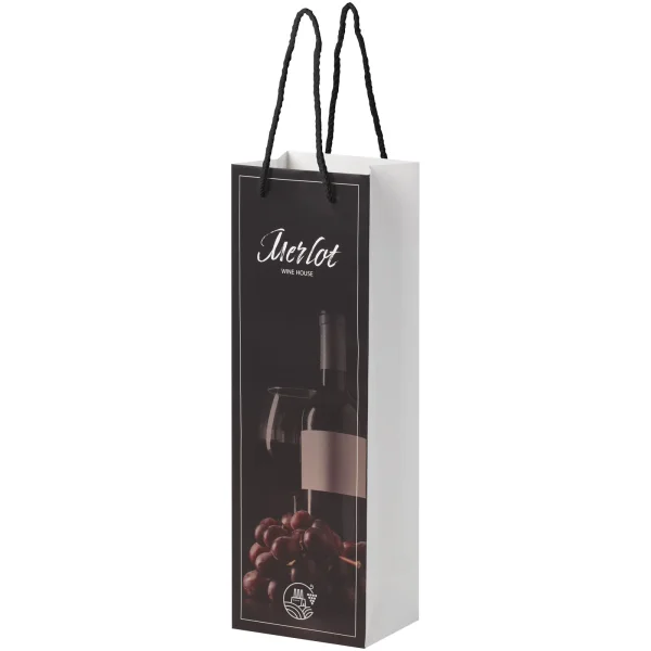 Immagine Sacchetto in carta integra da 170 g/m2 per bottiglia di vino realizzato a mano con manici di plastica 