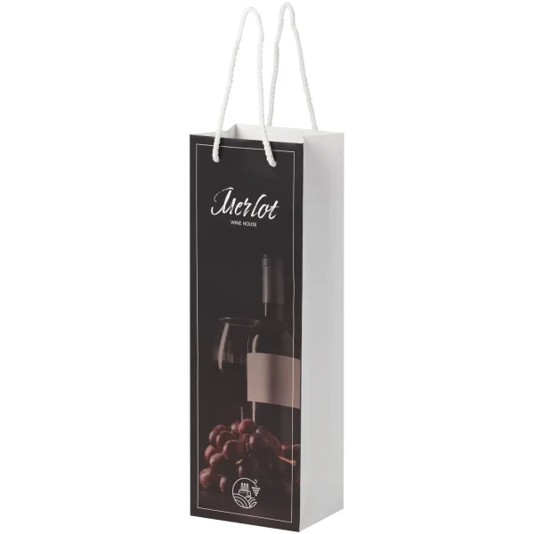 Sacchetto in carta integra da 170 g/m2 per bottiglia di vino realizzato a mano con manici di plastica 