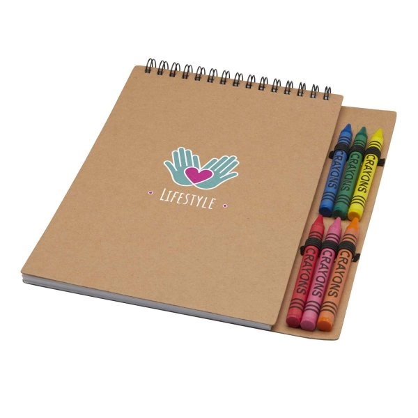 Immagine Quaderno a spirale formato A5 con copertina morbida e set di pastelli Doodle