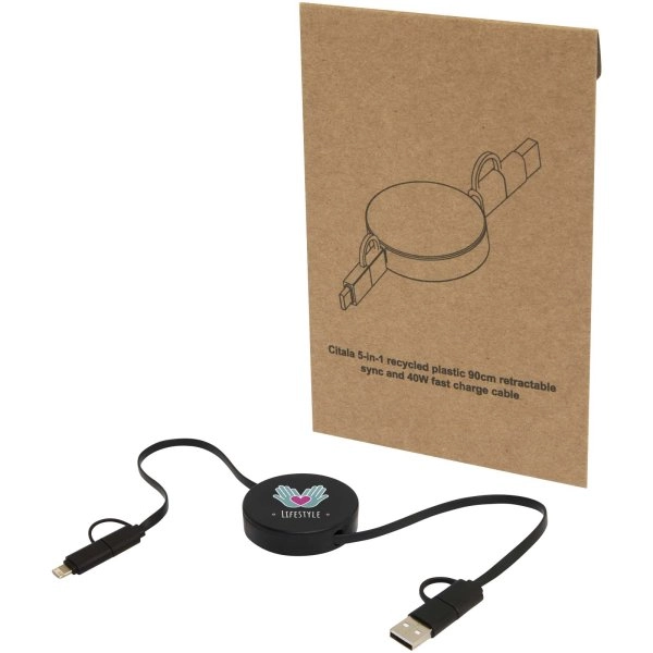 Immagine Cavo 5-in-1 in plastica riciclata retrattile da 90 cm per la sincronizzazione dei dati e la ricarica rapida da 40 W Citala