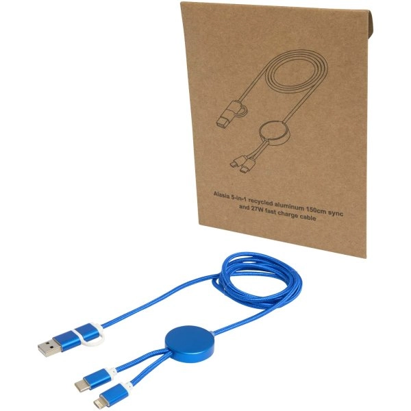 Immagine Cavo 5-in-1 in alluminio e plastica riciclata da 150 cm per la sincronizzazione dei dati e la ricarica rapida da 27 W Alasia
