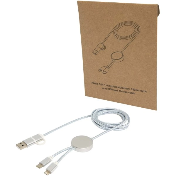 Immagine Cavo 5-in-1 in alluminio e plastica riciclata da 150 cm per la sincronizzazione dei dati e la ricarica rapida da 27 W Alasia