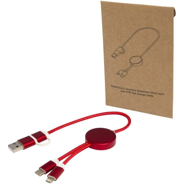 Immagine Cavo 5-in-1 in alluminio e plastica riciclata da 30 cm per la sincronizzazione dei dati e la ricarica rapida da 27 W Alasia