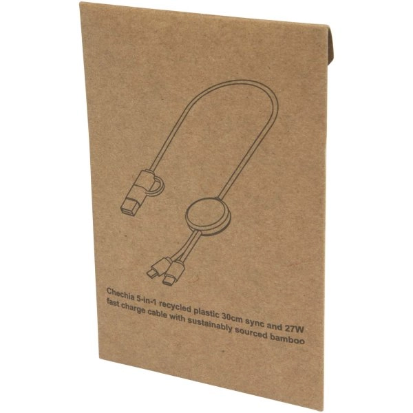 Immagine Cavo 5-in-1 in plastica riciclata da 30 cm per la sincronizzazione dei dati e la ricarica rapida da 27 W con dettagli in bambù Chechia