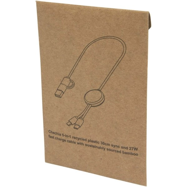 Immagine Cavo 5-in-1 in plastica riciclata da 30 cm per la sincronizzazione dei dati e la ricarica rapida da 27 W con dettagli in bambù Chechia
