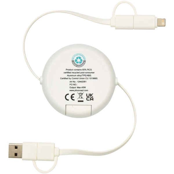 Immagine Cavo retrattile 5 in 1 da 100 cm in plastica riciclata e alluminio per la sincronizzazione dei dati e la ricarica rapida da 45 W Alasia