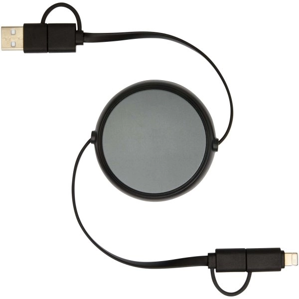 Immagine Cavo retrattile 5 in 1 da 100 cm in plastica riciclata e alluminio per la sincronizzazione dei dati e la ricarica rapida da 45 W Alasia