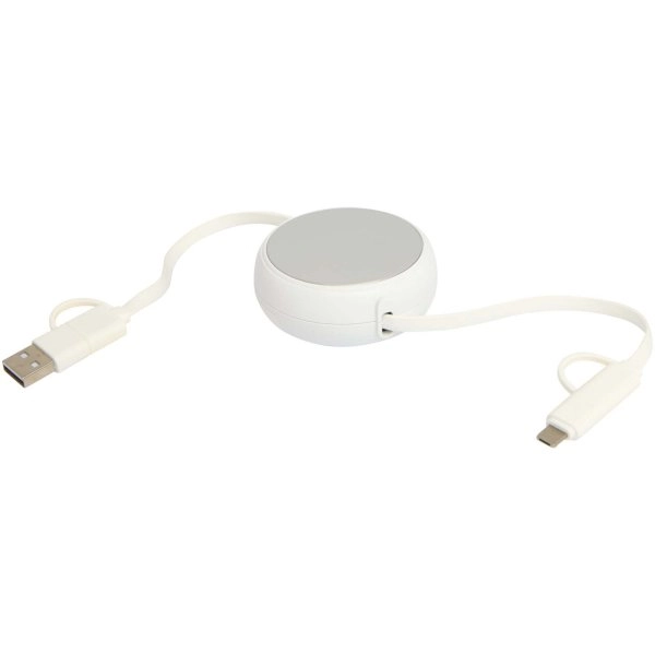 Immagine Cavo retrattile 5 in 1 da 100 cm in plastica riciclata e alluminio per la sincronizzazione dei dati e la ricarica rapida da 45 W Alasia