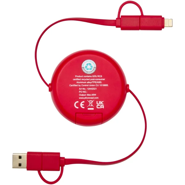Immagine Cavo retrattile 5 in 1 da 100 cm in plastica riciclata e alluminio per la sincronizzazione dei dati e la ricarica rapida da 45 W Alasia