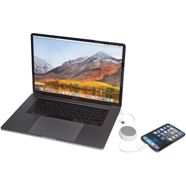 Immagine Cavo retrattile 5 in 1 da 100 cm in plastica riciclata e alluminio per la sincronizzazione dei dati e la ricarica rapida da 45 W Alasia