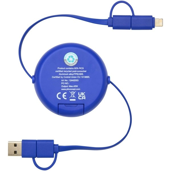 Immagine Cavo retrattile 5 in 1 da 100 cm in plastica riciclata e alluminio per la sincronizzazione dei dati e la ricarica rapida da 45 W Alasia