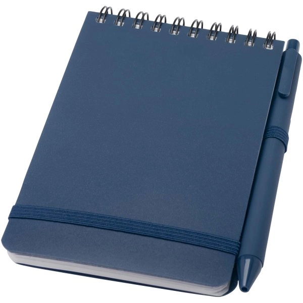 Immagine Blocco note formato A6 con copertina rigida in plastica recuperata in prossimità degli oceani e penna a sfera Thalaasa (inchiostro nero)