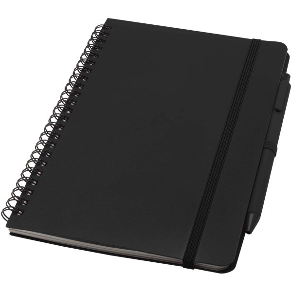 Immagine Blocco note formato A5 con copertina rigida in plastica recuperata in prossimità degli oceani e penna a sfera Thalaasa (inchiostro nero)