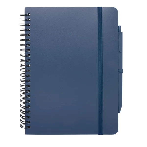 Immagine Blocco note formato A5 con copertina rigida in plastica recuperata in prossimità degli oceani e penna a sfera Thalaasa (inchiostro nero)