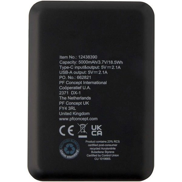 Immagine Power bank da 5000 mAh di Tipo C in plastica riciclata Asama