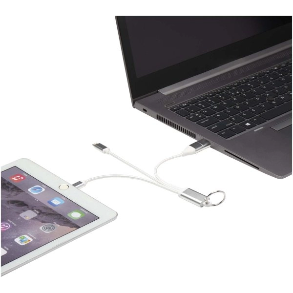 Immagine Cavo di ricarica in alluminio riciclato 4 in 1 con portachiavi Metal