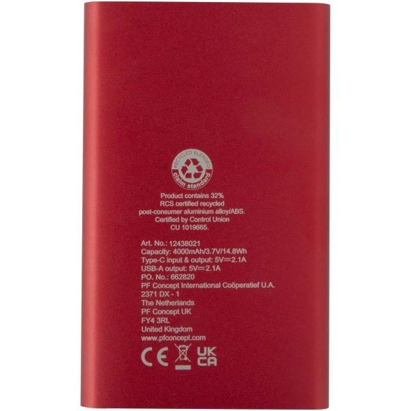 Immagine Power bank in alluminio riciclato da 4000 mAh tipo C Pep 
