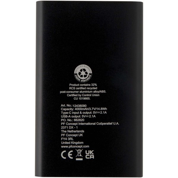 Immagine Power bank in alluminio riciclato da 4000 mAh tipo C Pep 