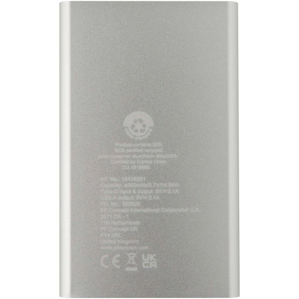 Immagine Power bank in alluminio riciclato da 4000 mAh tipo C Pep 