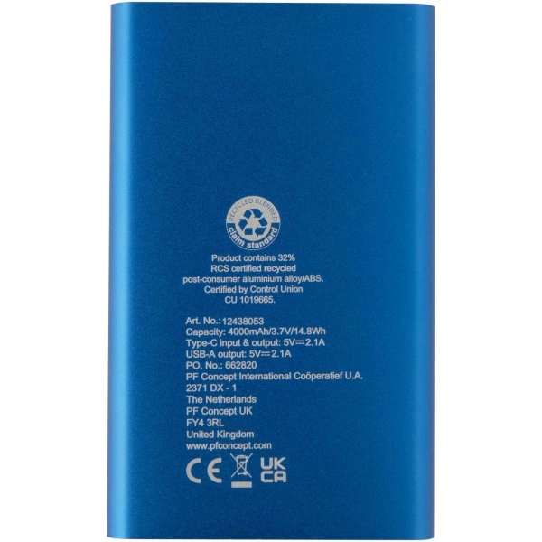 Immagine Power bank in alluminio riciclato da 4000 mAh tipo C Pep 