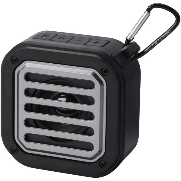 Immagine Speaker Bluetooth® IPX5 a ricarica solare in plastica riciclata RCS da 3 W con moschettone Solo 