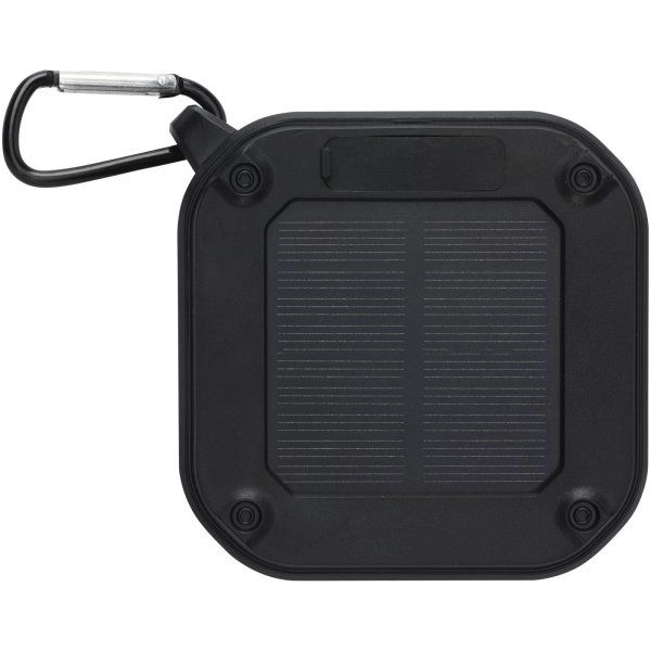 Immagine Speaker Bluetooth® IPX5 a ricarica solare in plastica riciclata RCS da 3 W con moschettone Solo 