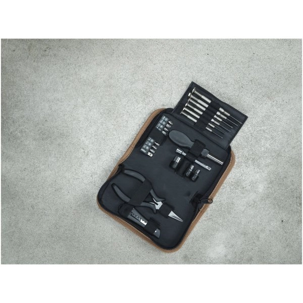 Immagine Set di attrezzi da 24 pezzi in plastica riciclata RCS con custodia in sughero Spike