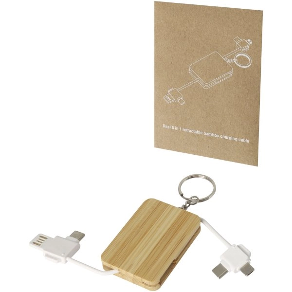 Immagine Cavo di ricarica con portachiavi in bambù 6 in 1 retrattile Reel