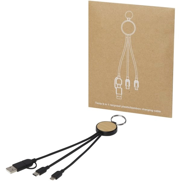 Immagine Cavo di ricarica 6 in 1 in plastica riciclata/bambù con portachiavi Tecta