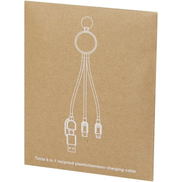 Immagine Cavo di ricarica 6 in 1 in plastica riciclata/bambù con portachiavi Tecta