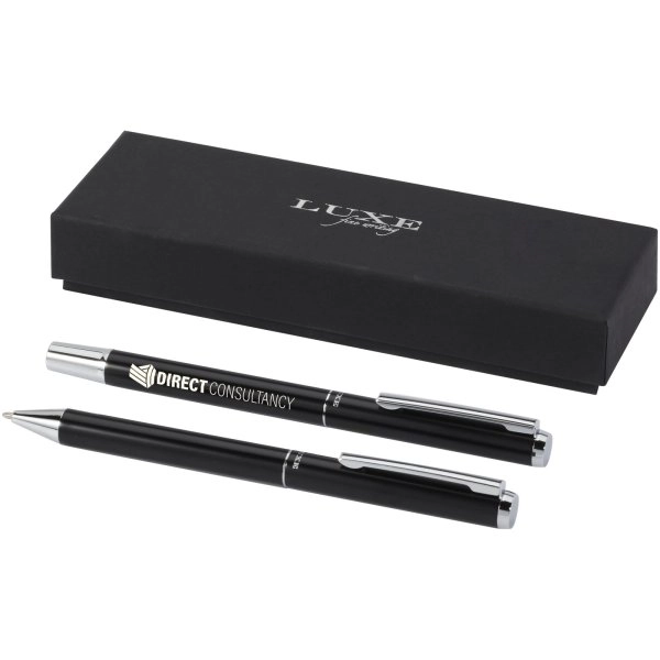 Immagine Set regalo con penna a sfera e penna roller in alluminio riciclato Lucetto (inchiostro nero)