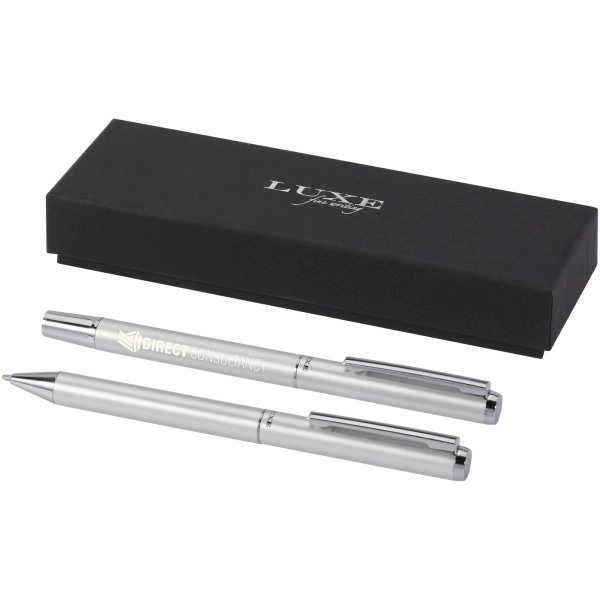Immagine Set regalo con penna a sfera e penna roller in alluminio riciclato Lucetto (inchiostro nero)