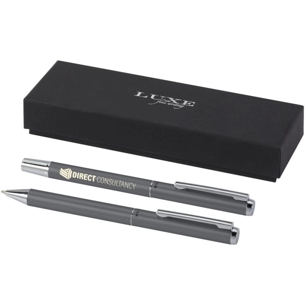 Immagine Set regalo con penna a sfera e penna roller in alluminio riciclato Lucetto (inchiostro nero)