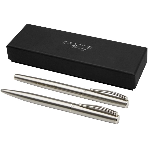 Immagine Set con penna a sfera e penna roller in acciaio inossidabile riciclato Didimis (inchiostro nero)