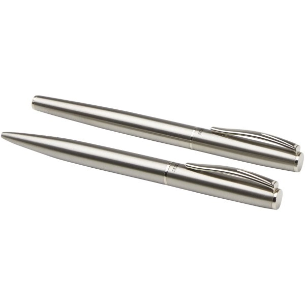 Immagine Set con penna a sfera e penna roller in acciaio inossidabile riciclato Didimis (inchiostro nero)