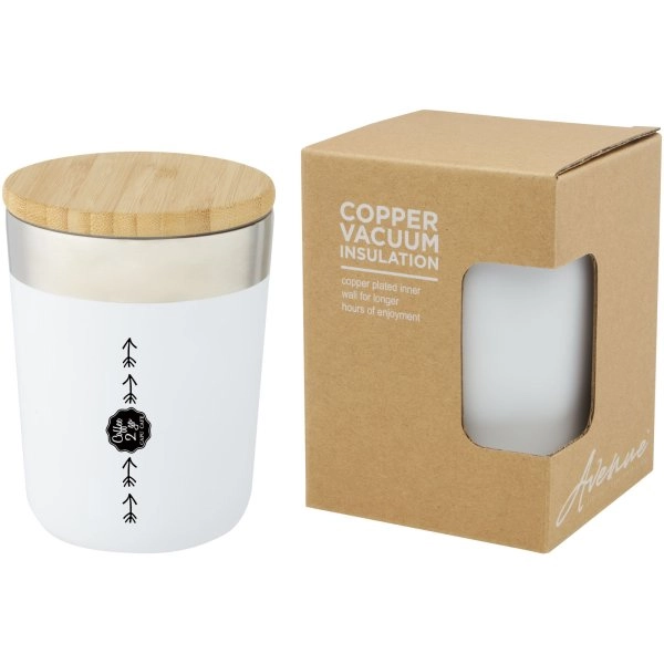 Immagine Bicchiere termico in acciaio inossidabile con isolamento sottovuoto in rame e coperchio in bambù da 330 ml Lagan
