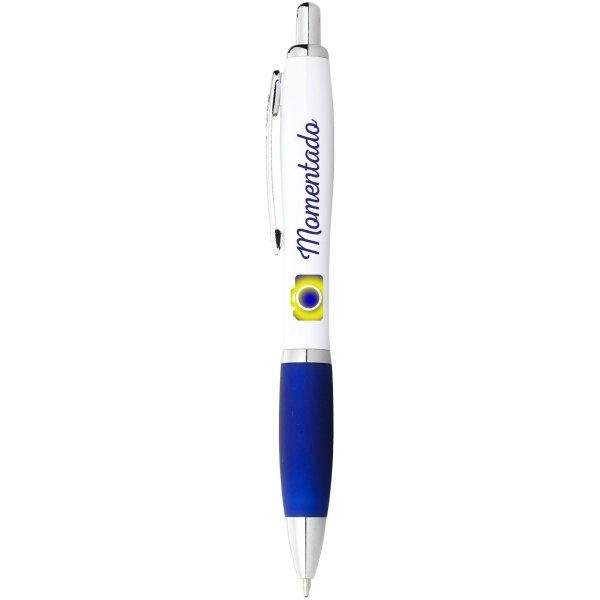 Immagine Penna a sfera con fusto bianco e impugnatura colorata Nash (inchiostro blu)