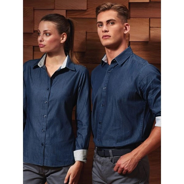 Immagine Men's Denim-Pindot Long Sleeve Shirt