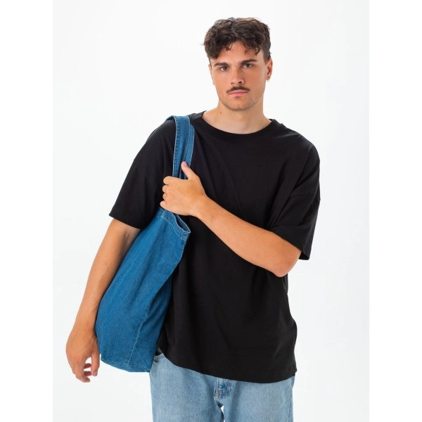 Immagine Ampia shopper in denim con tasca interna, base rinforzata, lunghi manici - Denim