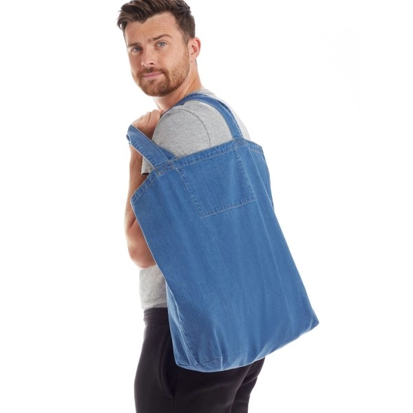 Immagine Ampia shopper in denim con tasca interna, base rinforzata, lunghi manici - Denim