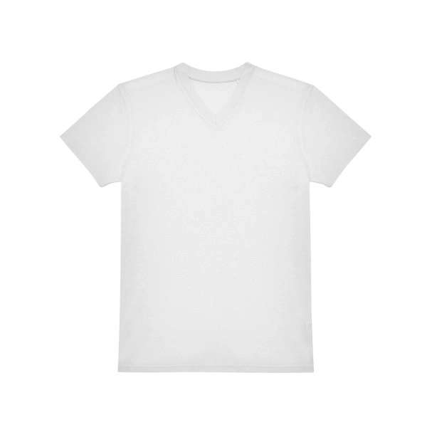 Immagine T-shirt con scollo a V in tessuto single jersey pre-ristretto e filato ad anelli - #E150 V